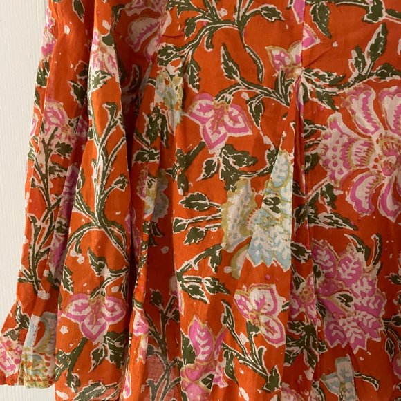 Like New Free People Orange Floral Pleat Mini Skirt Size 12 - Picture 2 of 5